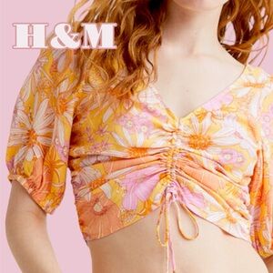 V-neck Drawstring Floral Blouse by H&M